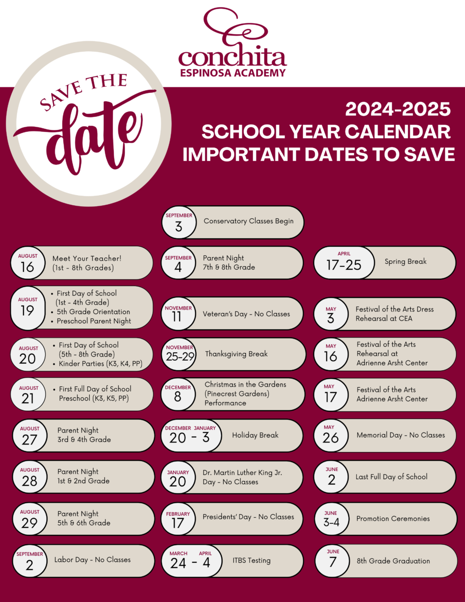 20242025 Important Dates to Save Conchita Espinosa Academy